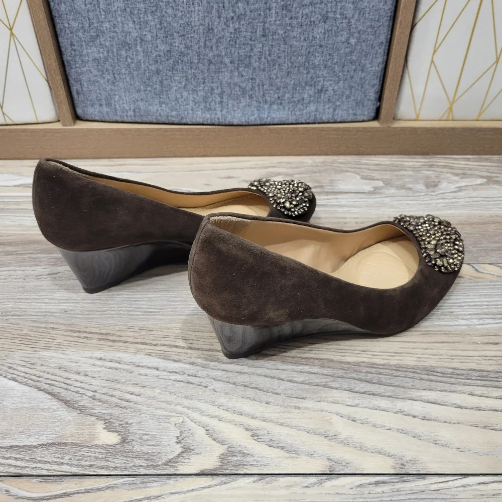 Antonio Melani Bejeweled Wedge Heels Womens Size 6 M Brown